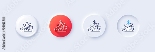 Budget accounting line icon. Neumorphic, Red gradient, 3d pin buttons. Money investment sign. Stock shares traders symbol. Line icons. Neumorphic buttons with outline signs. Vector