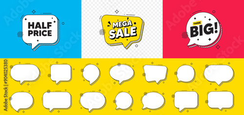 Half Price tag. Mega sale chat speech bubble. Special offer Sale sign. Advertising Discounts symbol. Half price chat message. Think big speech bubble banner. Offer text balloon. Vector