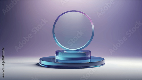 Podium glass 3D background display blue platform product transparent stand. Glass 3D light podium scene stage water crystal ad cosmetic shape cube white clear presentation clean circle purple drop