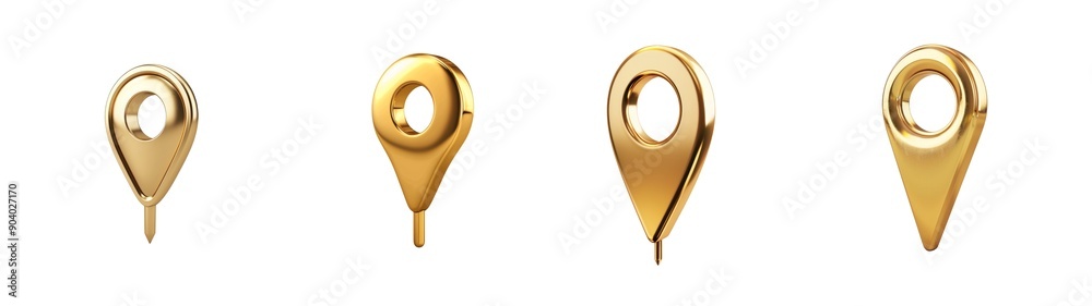 Golden location pin map. Gps icon in yellow colors. Isolated travel pointer.