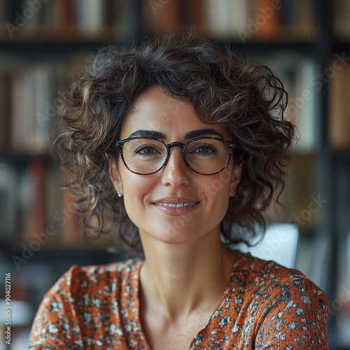 Creative Close-Up Portrait with Plate Frame on Smiling Face photo