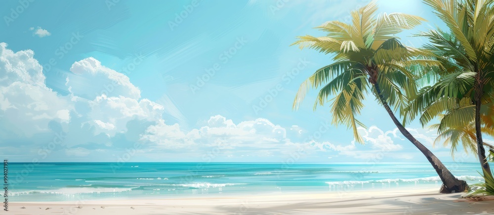 Obraz premium Excited for a summer getaway at a tropical beach with palm trees perfect for a copy space image
