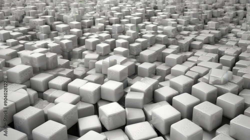 A dynamic arrangement of white cubes creating a visually intriguing texture and depth. A dynamic arrangement of white cubes creating a visually intriguing texture and depth.