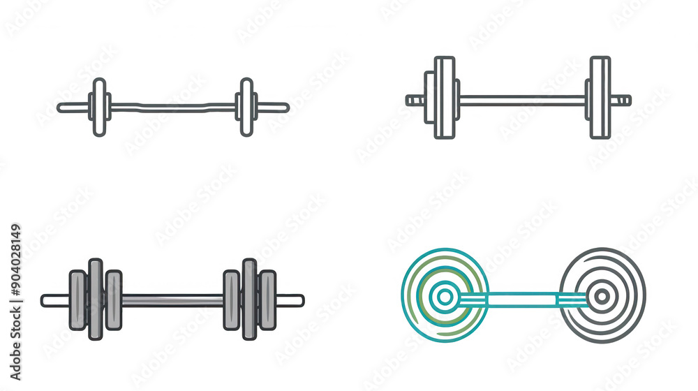 A set of four different drawings of a barbell A set of four different drawings of a barbell