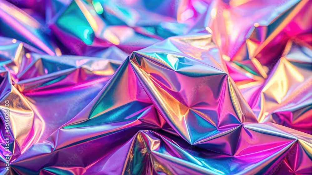 Vibrant Pastel Neon Pink and Purple Holographic Surface with Folded Metallic Textures Vibrant Pastel Neon Pink and Purple Holographic Surface with Folded Metallic Textures