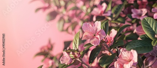 Pink flower blooming on a shrub with copy space image photo