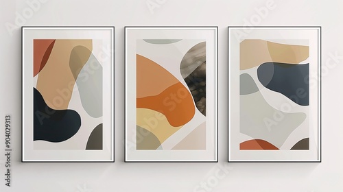 A trio of minimalistic abstract posters with a seamless continuous image, displayed on a white background for a refined and elegant look