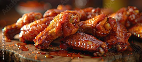 Crispy chicken wings with a golden brown coating. . image with copy space photo