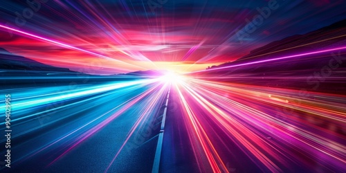 Dynamic Spectrum: A Vivid Convergence of Colorful, Energetic Lightning Bolts on the Horizon, an AI-Generated Visual Symphony.