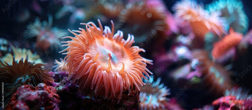 Aquarium showcasing a sea anemone with copy space image Aquarium showcasing a sea anemone with copy space image