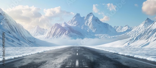 Mountainous road with captivating scenery perfect for a copy space image photo