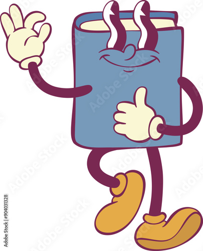 Book retro groovy mascot cartoon character