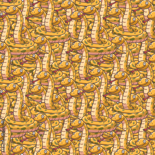 Hand drawn snake pattern, viper, python, anaconda, boa constrictor, cobra, seamless pattern, fabric, textile, wrapping paper, cover, banner, interior decor, vector,