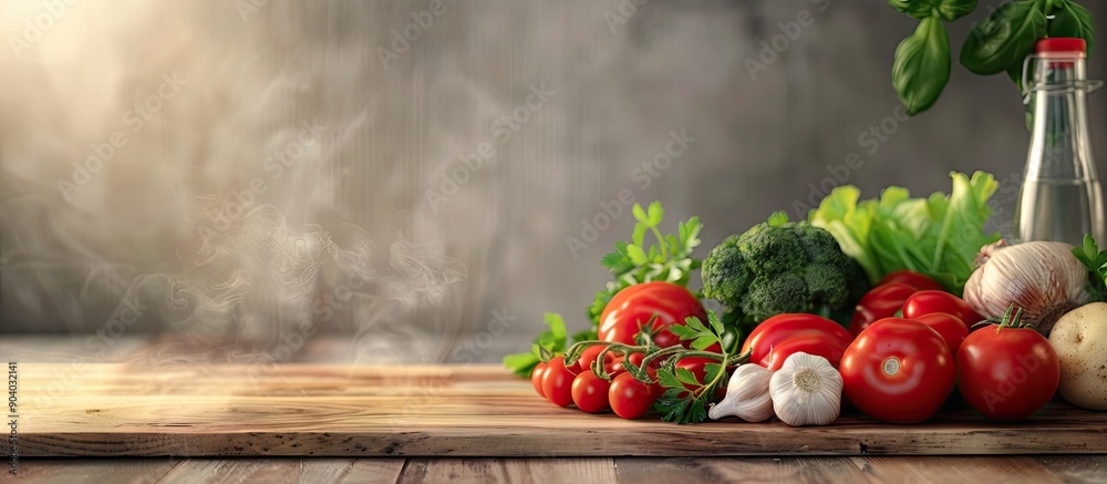 Arranged vegetables on wood board with copy space image Arranged vegetables on wood board with copy space image