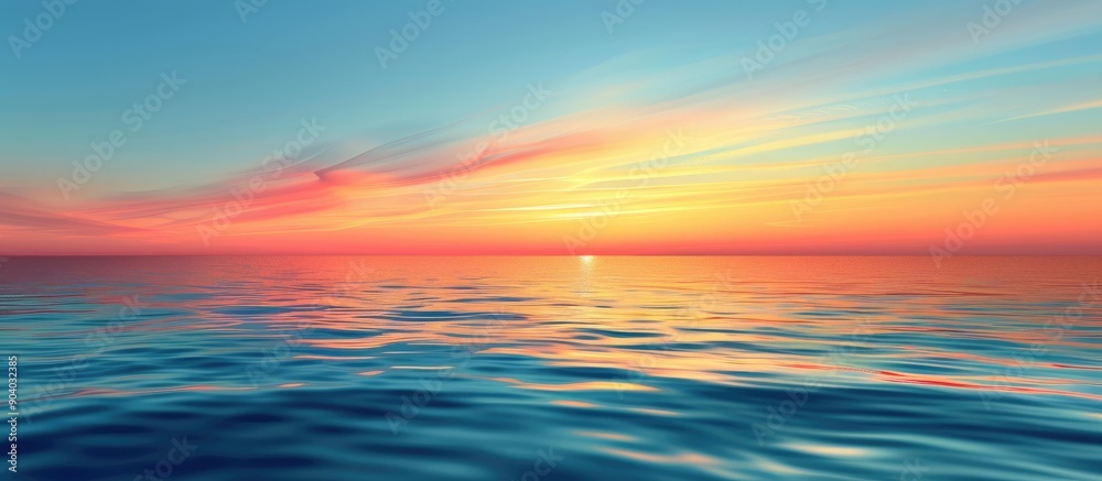 Picturesque sunset with a clear blue sky and a colorful horizon reflecting on a calm ocean seascape in a copy space image Picturesque sunset with a clear blue sky and a colorful horizon reflecting on a calm ocean seascape in a copy space image