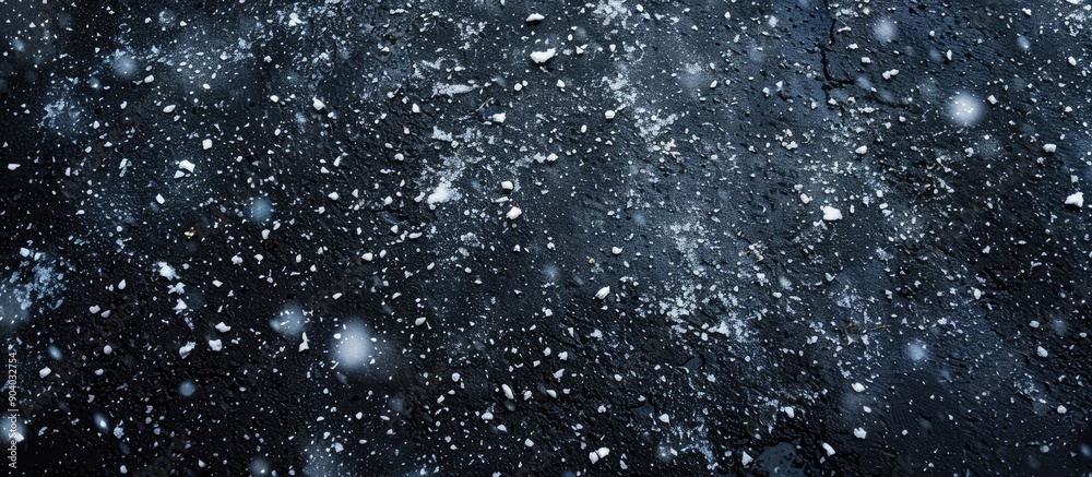 A wide photo featuring snow falling on asphalt from above with copy space image A wide photo featuring snow falling on asphalt from above with copy space image