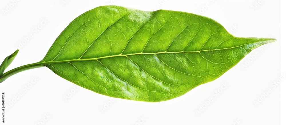 Obraz premium An isolated green leaf against a white background with copy space image