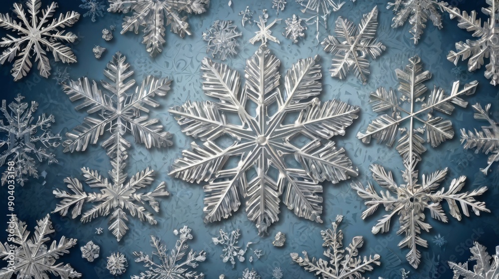 A stunning collection of intricately designed snowflakes with a soft blue background, evoking a serene winter atmosphere. A stunning collection of intricately designed snowflakes with a soft blue background, evoking a serene winter atmosphere.