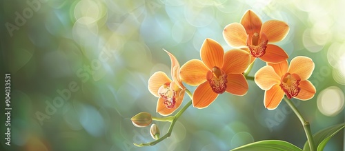 Orange bucket orchid in a photograph with a blurred background showcasing ample copy space image photo