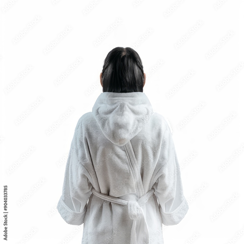Medium shot of woman in bathroom robe, isolated on a white background, Medium shot of woman in bathroom robe, isolated on a white background,
