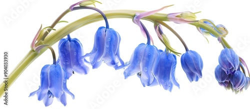 Small bell shaped dark blue flowers on an herbaceous plant ideal for gardens against a white background in a copy space image