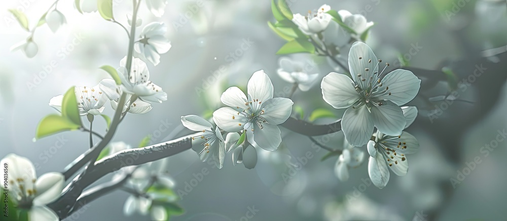 Fototapeta premium Closeup of a blooming pear tree branch with copy space image