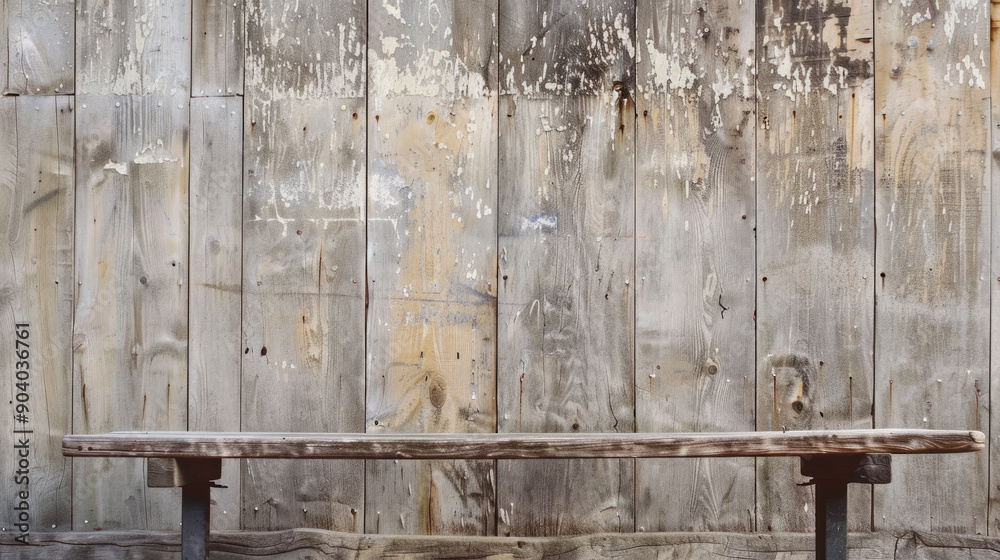 Rustic wooden bench against a weathered gray wall in an outdoor setting during daylight Rustic wooden bench against a weathered gray wall in an outdoor setting during daylight