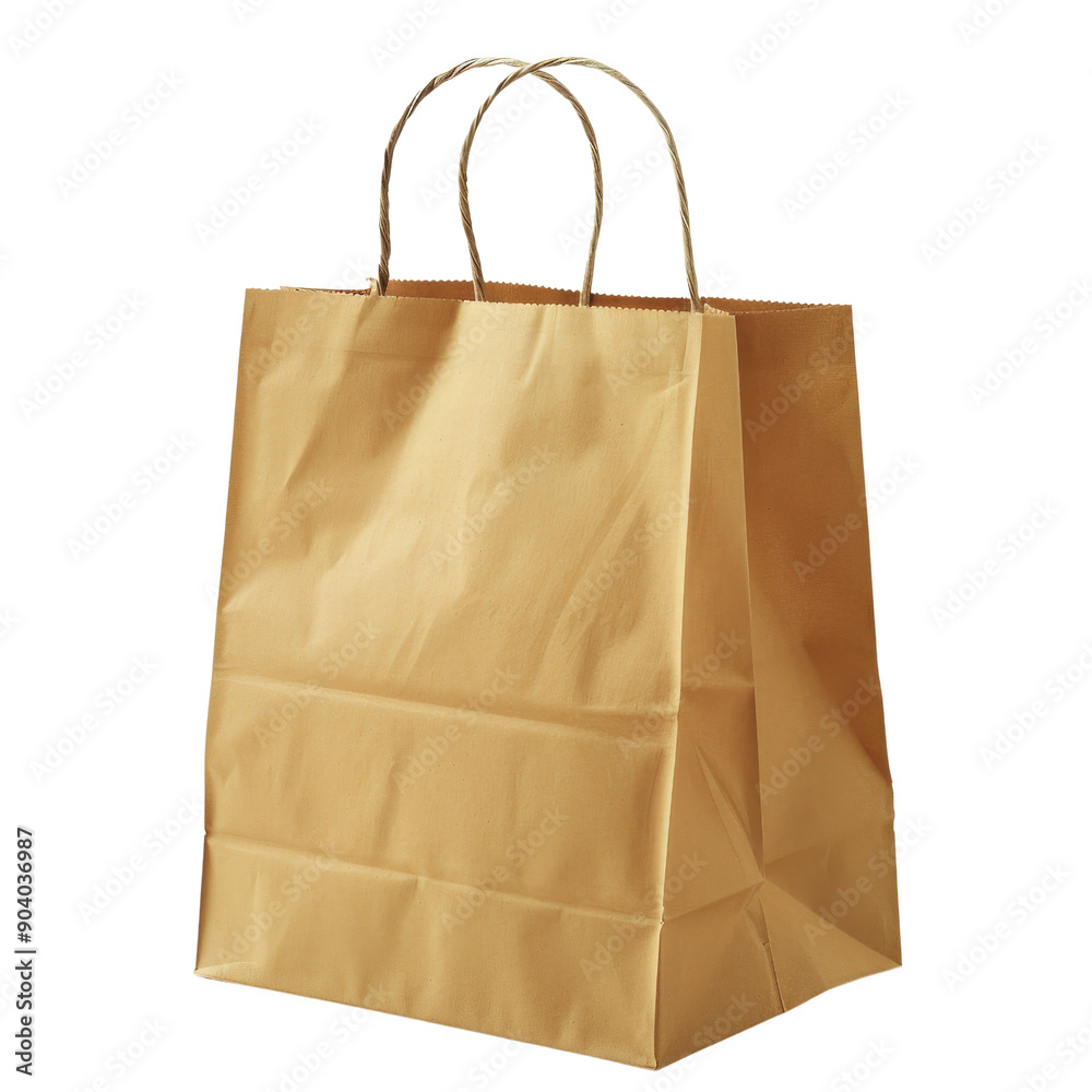 Plain brown paper bag with handles, ideal for shopping, packaging, and eco-friendly use. Isolated on white background. Plain brown paper bag with handles, ideal for shopping, packaging, and eco-friendly use. Isolated on white background.