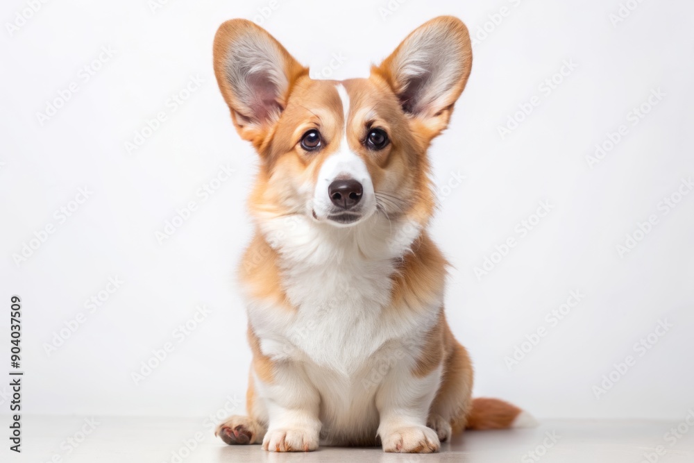 Adorable fluffy Welsh corgi sits alone on a clean white background, showcasing its distinctive short stature, pointy ears, and loving expression in a gentle pose. Adorable fluffy Welsh corgi sits alone on a clean white background, showcasing its distinctive short stature, pointy ears, and loving expression in a gentle pose.