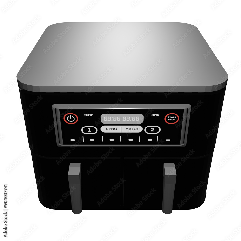Fototapeta premium Airfryer Double black modeled in 3D/ PNG - Position 3