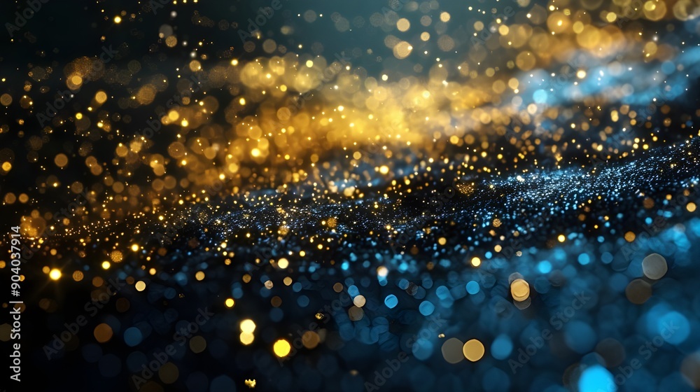 Naklejka premium abstract blue and gold background with particles