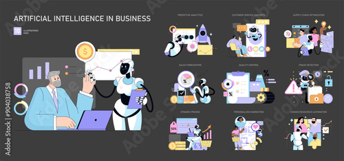 Artificial intelligence in business. Flat Vector Illustration