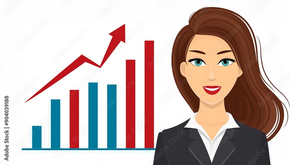 Businesswoman with a bar graph in the background. Illustration. Vector. Businesswoman with a bar graph in the background. Illustration. Vector.