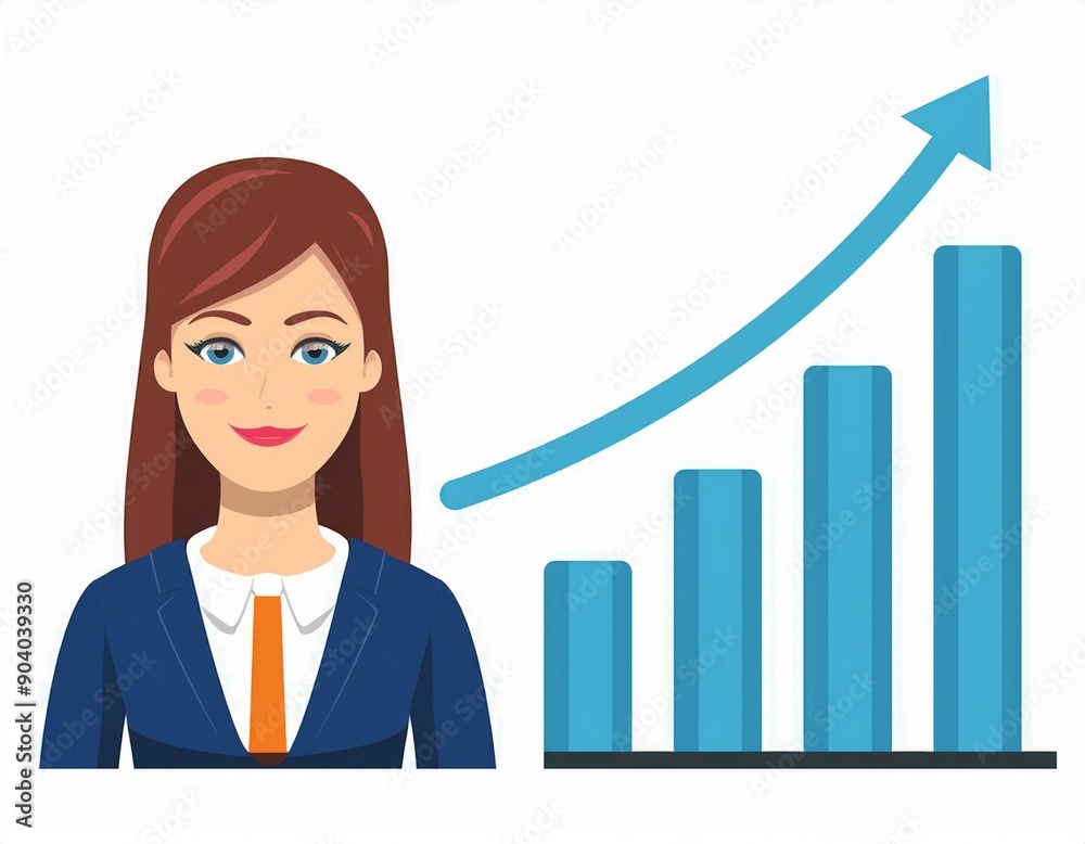 Businesswoman with a bar graph in the background. Illustration. Vector. Businesswoman with a bar graph in the background. Illustration. Vector.
