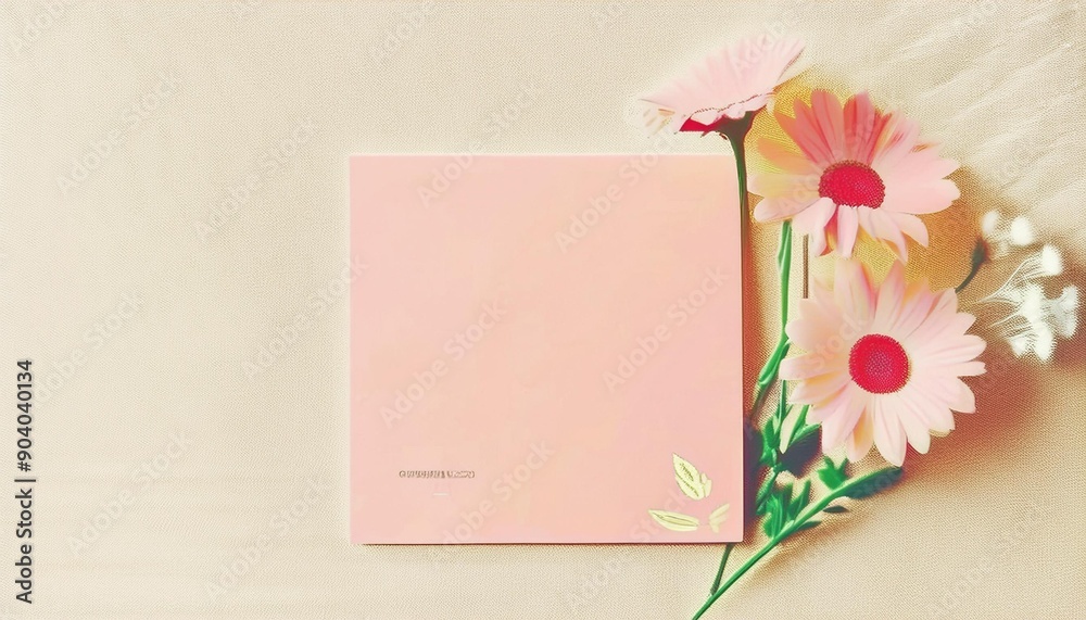 Invitation or greeting blank card mockups on a background with daisy flowers Invitation or greeting blank card mockups on a background with daisy flowers