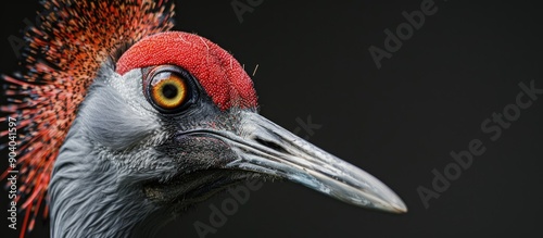 A close up view of the sarus crane s head with copy space image available photo