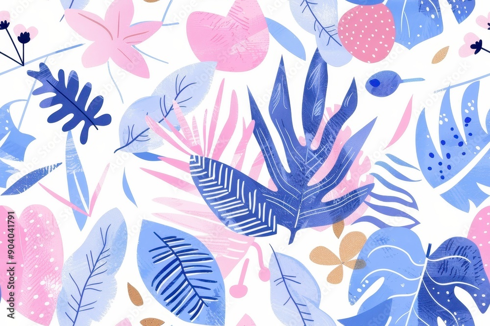 Abstract Blue and Pink Leaf Illustration