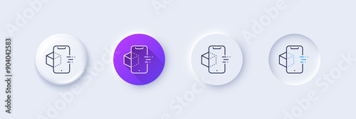 Augmented reality phone line icon. Neumorphic, Purple gradient, 3d pin buttons. VR simulation sign. 3d cube symbol. Line icons. Neumorphic buttons with outline signs. Vector