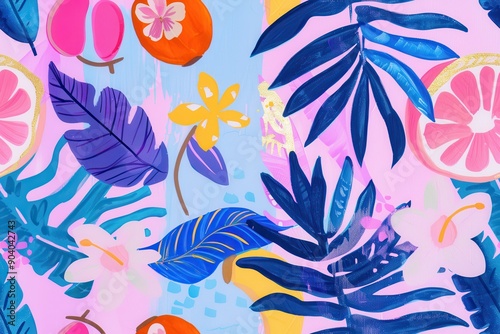 Tropical Illustration with Bright Colors and Abstract Shapes
