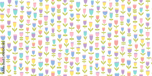 Pastel doodle flowers. Seamless floral pattern. 