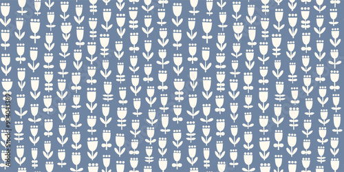 Monochrome flowers seamless pattern. 