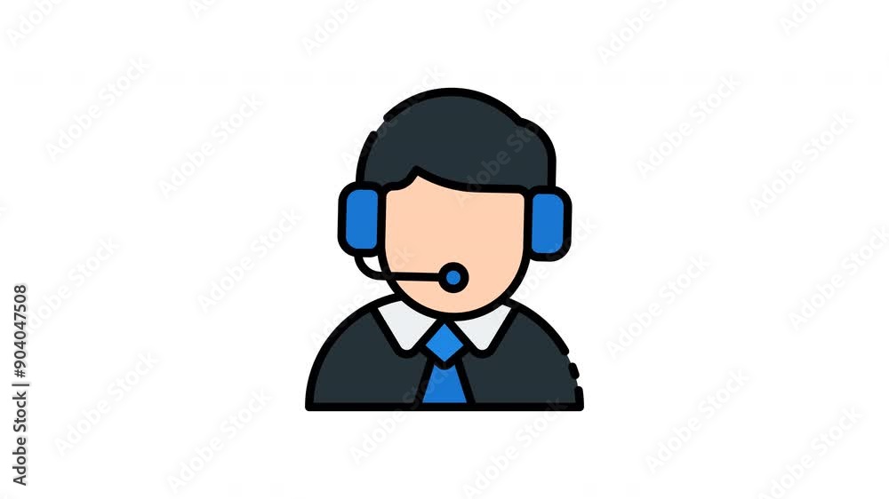 Person in business attire with a headset, suitable for customer service or office related concepts in corporate environments. Workplace professionalism depicted icon motion graphic animation Person in business attire with a headset, suitable for customer service or office related concepts in corporate environments. Workplace professionalism depicted icon motion graphic animation