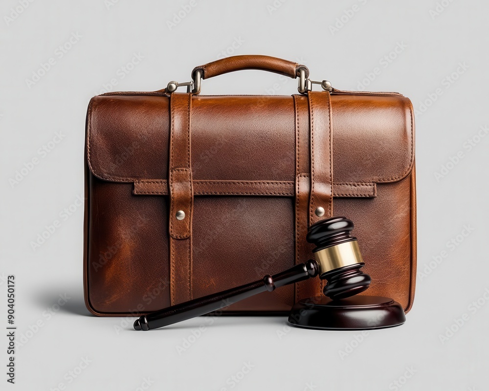 Leather briefcase with a gavel, symbolizing law and justice. Stock ...