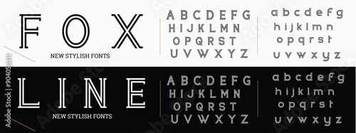 Creative Outline Double line monogram alphabet and tech fonts. Lines font regular uppercase and lowercase. Vector illustration.