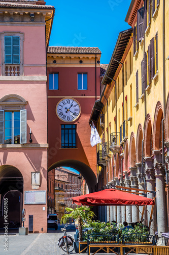 A view towards the entrance to the Matteotti Square in Imola, Italy  in summertime photo