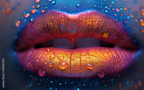 Woman's Lips in Pride Colors: 8K 3D Carnivalesque UHD Image photo