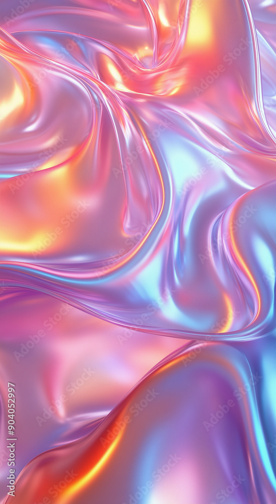 Fototapeta premium Background with abstract waves. Vibrant holographic chrome gradient. AI generative