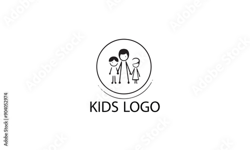 kids play logo design black simple line art on white background