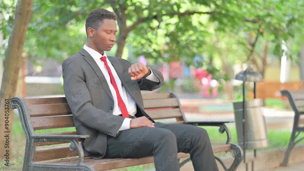 African Businessman Leaving after Sitting Outdoor on Bench African Businessman Leaving after Sitting Outdoor on Bench