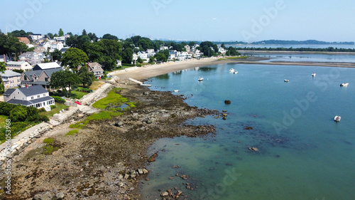 Aerial view of the Massachusetts coastline and ocean